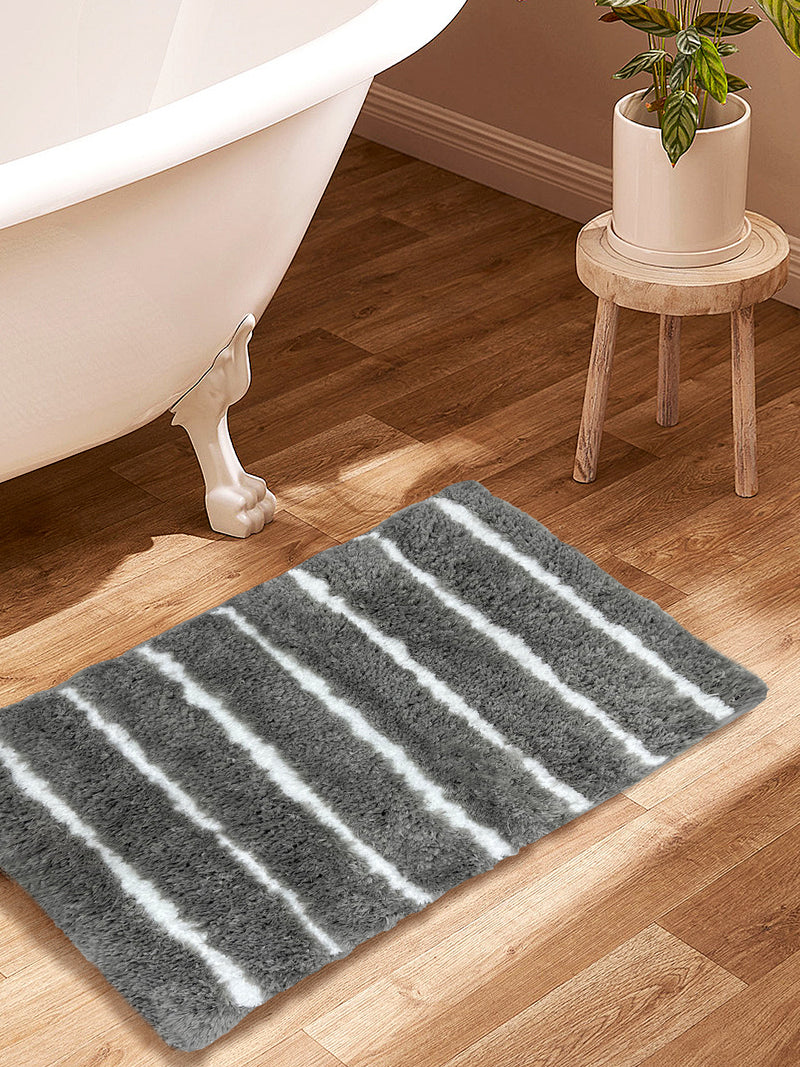 Ultra Soft Fluffy Anti Slip Bath Mat <small> (stripe-lt.grey)</small>