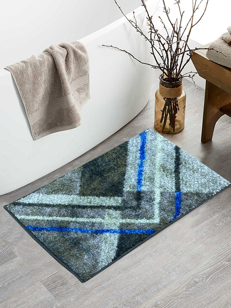 Super Soft Designer Anti Slip Bath Mat <small> (geometric-grey/blue)</small>