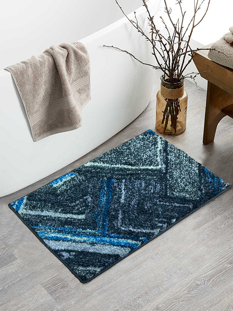 Super Soft Designer Anti Slip Bath Mat <small> (geometric-grey/blue)</small>