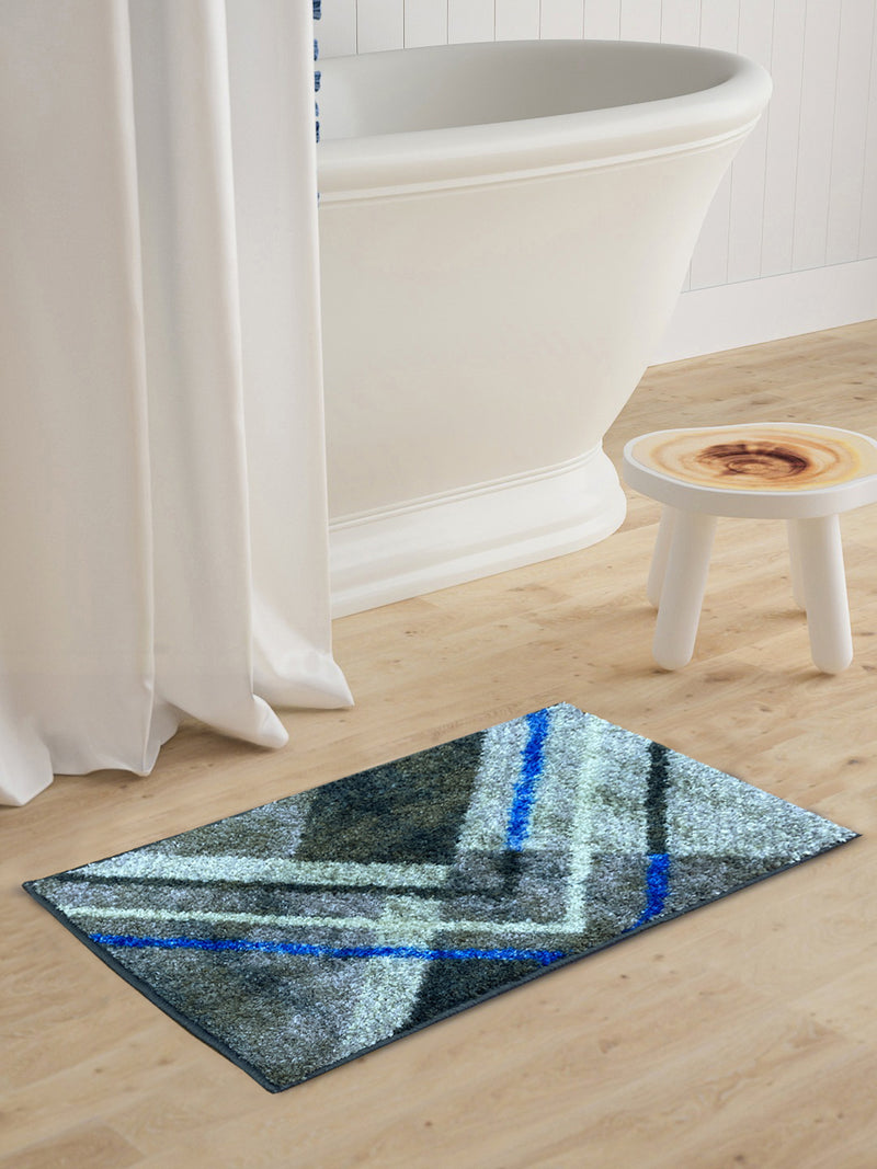 Super Soft Designer Anti Slip Bath Mat <small> (geometric-grey/blue)</small>