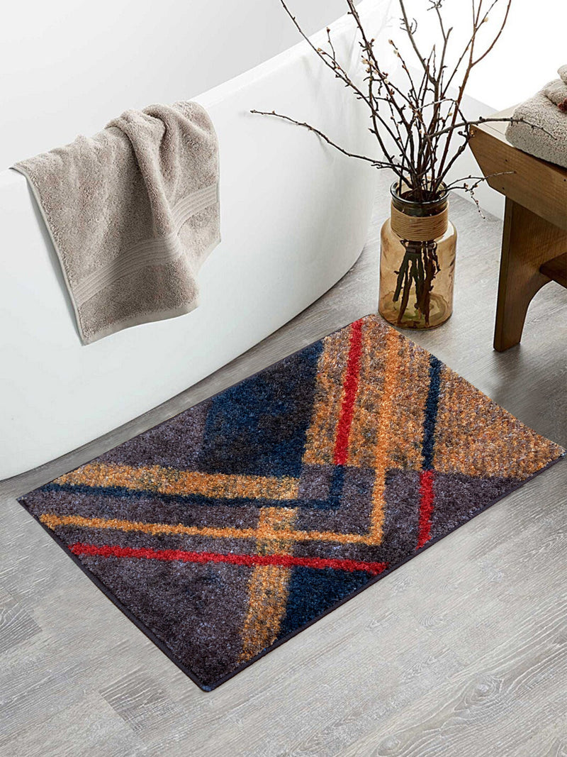 Super Soft Designer Anti Slip Bath Mat <small> (geometric-brown/red)</small>