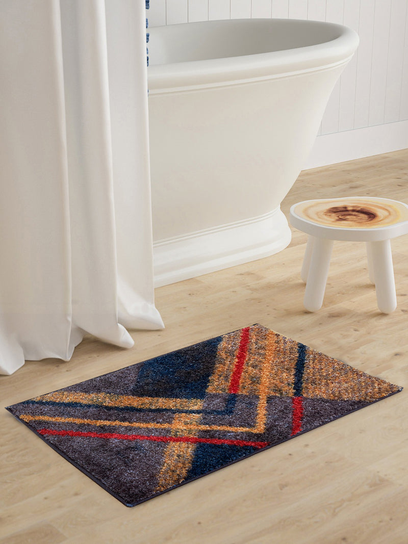 Super Soft Designer Anti Slip Bath Mat <small> (geometric-brown/red)</small>