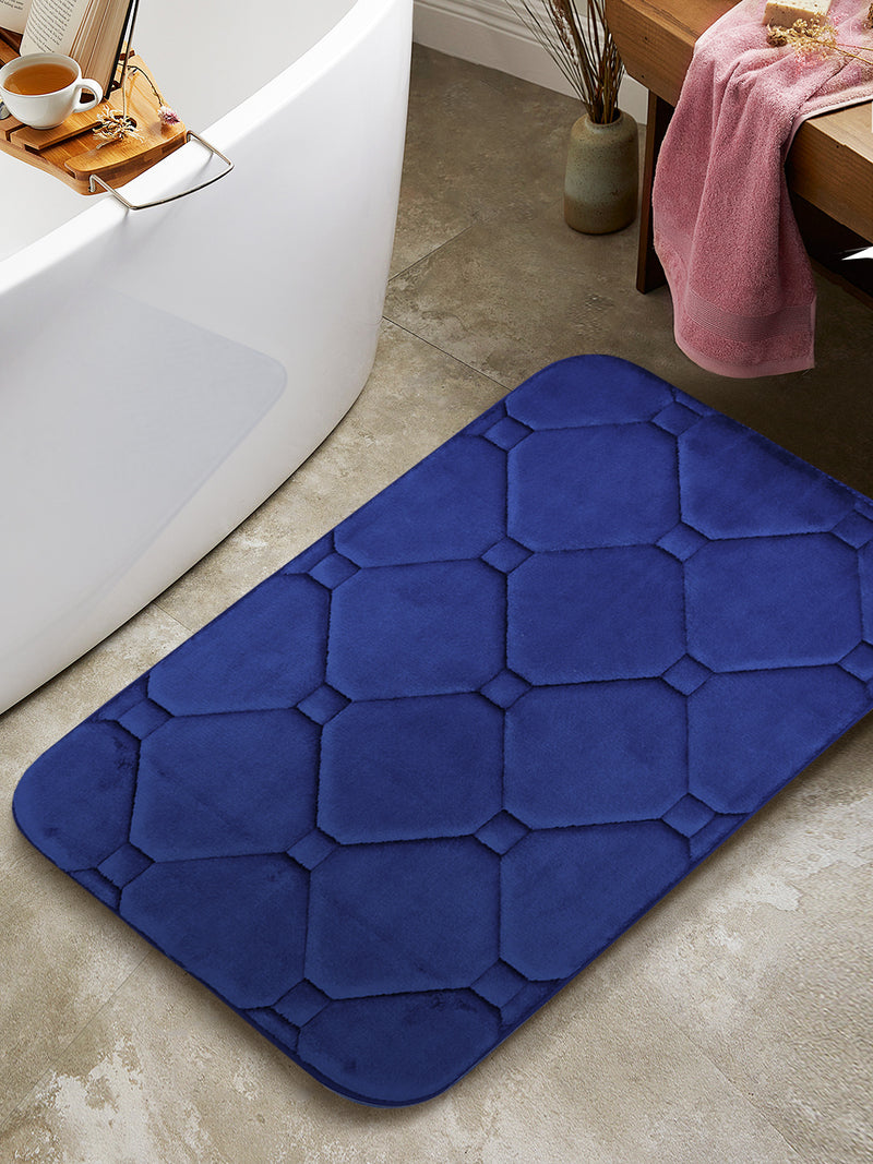 Memory Foam Anti Slip Bath Mat <small> (checks-navy)</small>