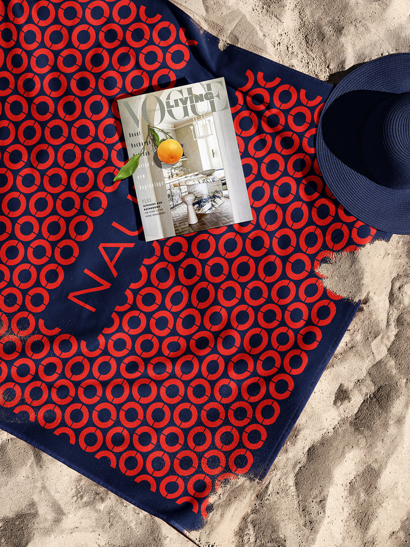 Designer 100% Cotton Beach & Bath Towel <small> (geometrical-red/navy)</small>