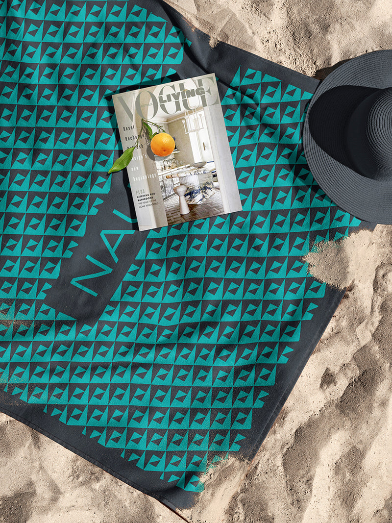 Designer 100% Cotton Beach & Bath Towel <small> (geometrical-teal/grey)</small>