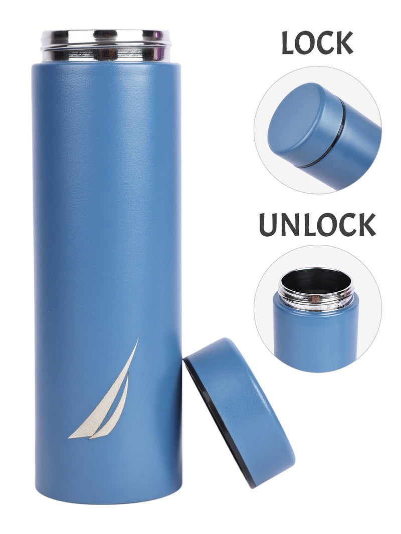 Sleek Insulated Travel Bottle: 24-Hour Hot & Cold Thermos/Flask <small> (titanium solid-blue)</small>