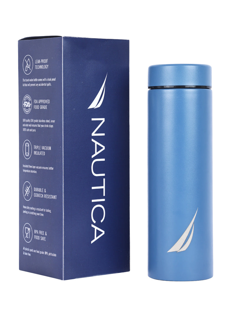 Sleek Insulated Travel Bottle: 24-Hour Hot & Cold Thermos/Flask <small> (titanium solid-blue)</small>