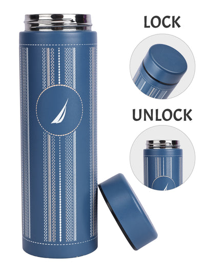 Sleek Insulated Travel Bottle: 24-Hour Hot & Cold Thermos/Flask <small> (titanium prtd-blue/white)</small>