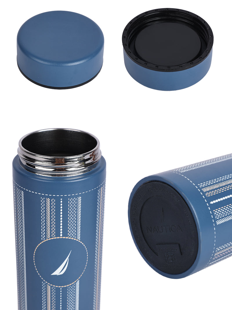 Sleek Insulated Travel Bottle: 24-Hour Hot & Cold Thermos/Flask <small> (titanium prtd-blue/white)</small>