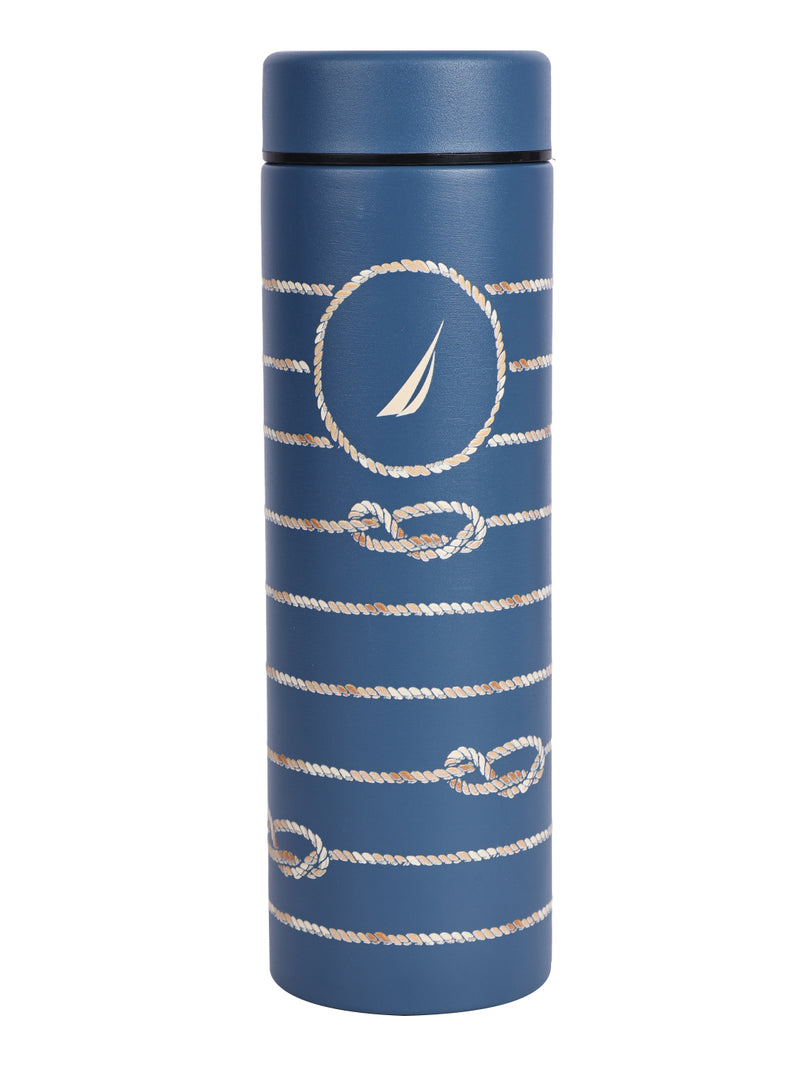 Sleek Insulated Travel Bottle: 24-Hour Hot & Cold Thermos/Flask <small> (titanium prtd-blue/brown)</small>