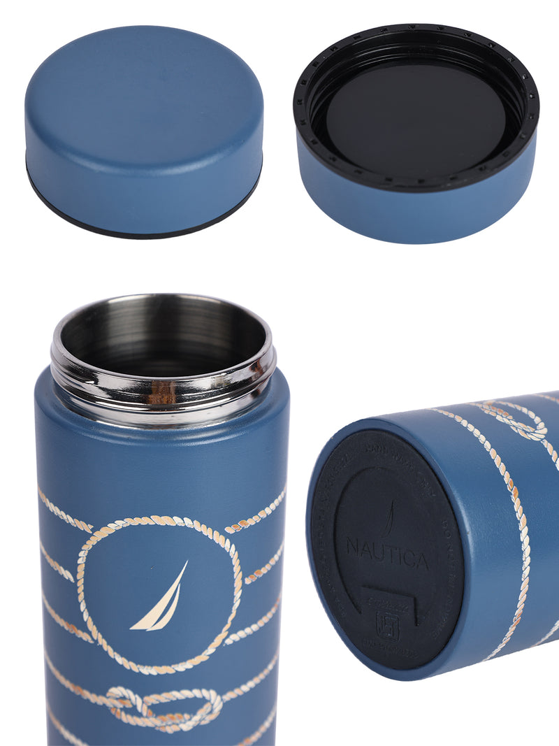 Sleek Insulated Travel Bottle: 24-Hour Hot & Cold Thermos/Flask <small> (titanium prtd-blue/brown)</small>