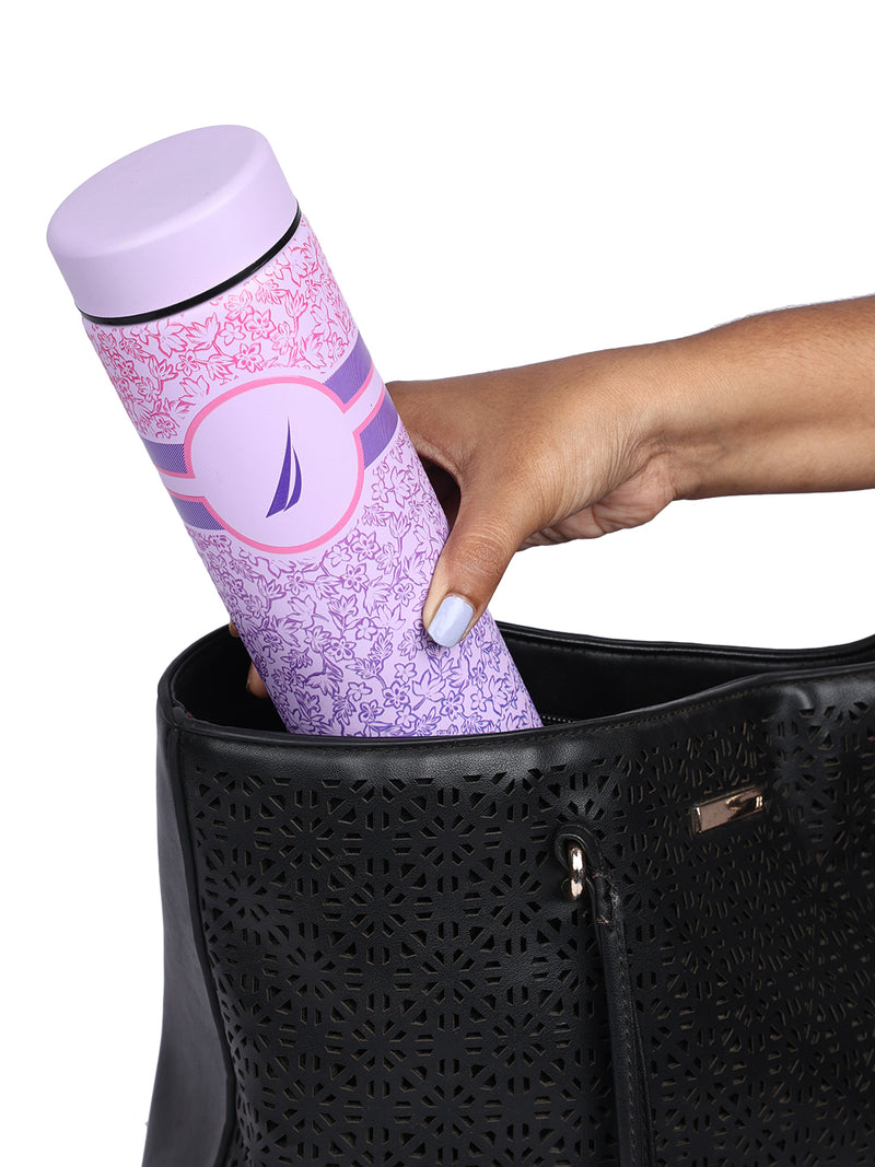 Sleek Insulated Travel Bottle: 24-Hour Hot & Cold Thermos/Flask <small> (titanium prtd-violet/pink)</small>