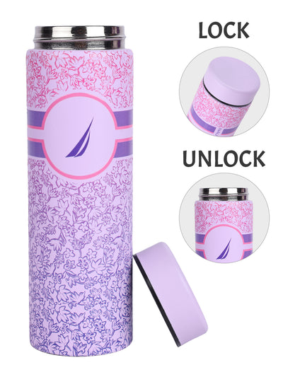 Sleek Insulated Travel Bottle: 24-Hour Hot & Cold Thermos/Flask <small> (titanium prtd-violet/pink)</small>