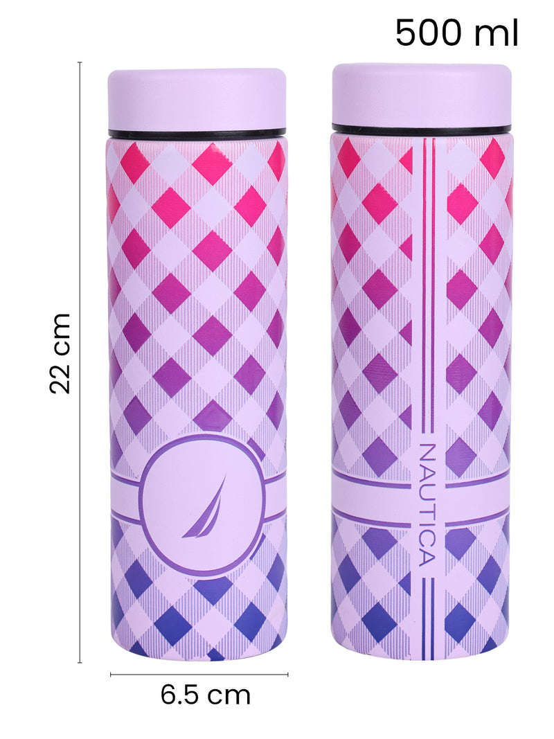 Sleek Insulated Travel Bottle: 24-Hour Hot & Cold Thermos/Flask <small> (titanium prtd-violet/blue)</small>