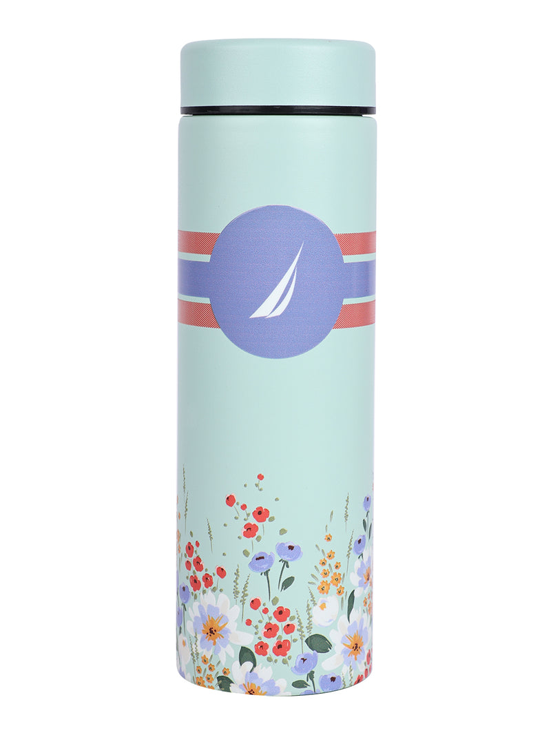 Sleek Insulated Travel Bottle: 24-Hour Hot & Cold Thermos/Flask <small> (titanium prtd-green/blue)</small>