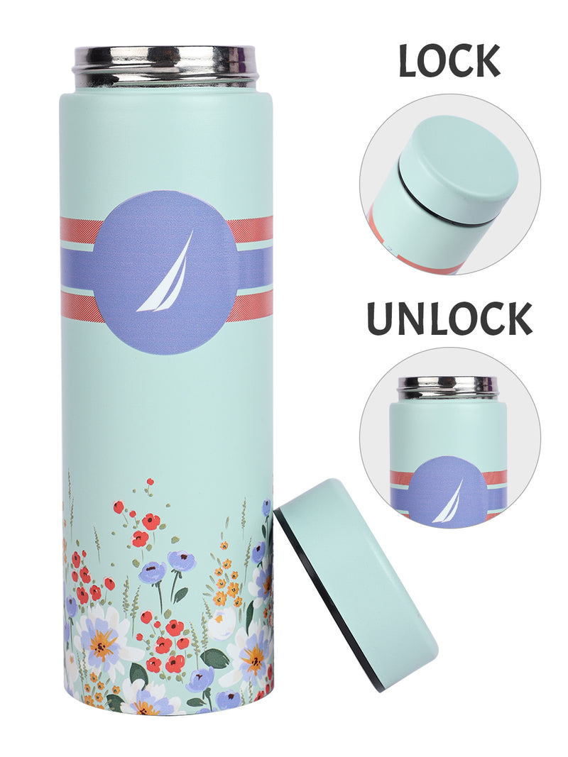 Sleek Insulated Travel Bottle: 24-Hour Hot & Cold Thermos/Flask <small> (titanium prtd-green/blue)</small>