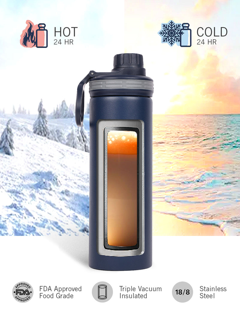 Stylish Triple-Layer Bottle: 24-Hour Insulated Thermos/Flask For Fitness And Sports <small> (texas solid-denimblue)</small>