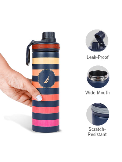 Stylish Triple-Layer Bottle: 24-Hour Insulated Thermos/Flask For Fitness And Sports <small> (texas prtd-navy/yellow)</small>