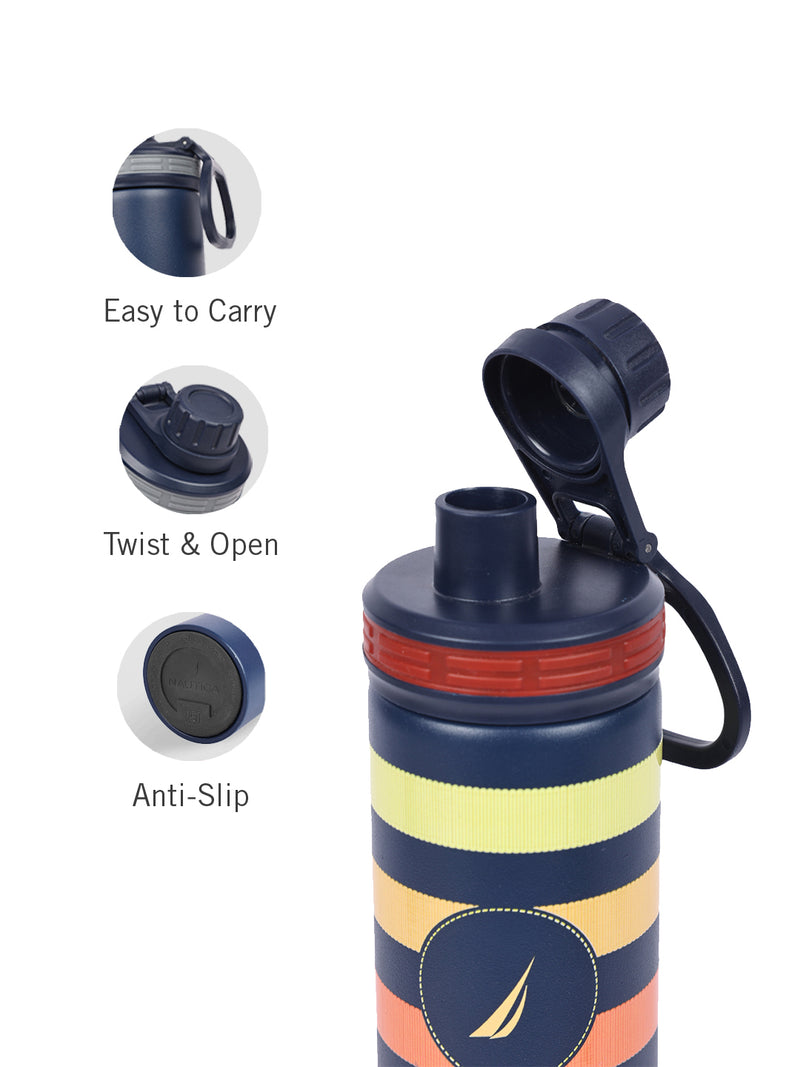 Stylish Triple-Layer Bottle: 24-Hour Insulated Thermos/Flask For Fitness And Sports <small> (texas prtd-navy/yellow)</small>