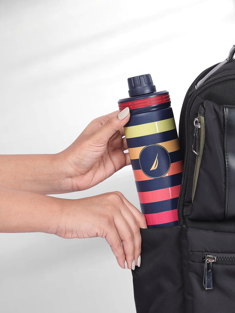 Stylish Triple-Layer Bottle: 24-Hour Insulated Thermos/Flask For Fitness And Sports <small> (texas prtd-navy/yellow)</small>