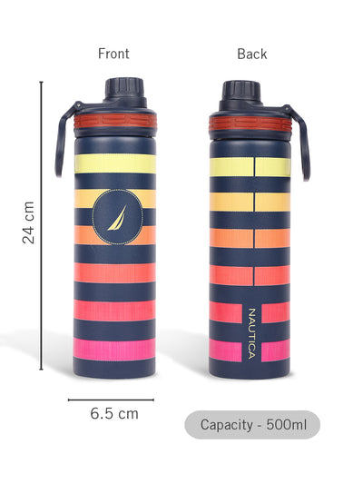 Stylish Triple-Layer Bottle: 24-Hour Insulated Thermos/Flask For Fitness And Sports <small> (texas prtd-navy/yellow)</small>