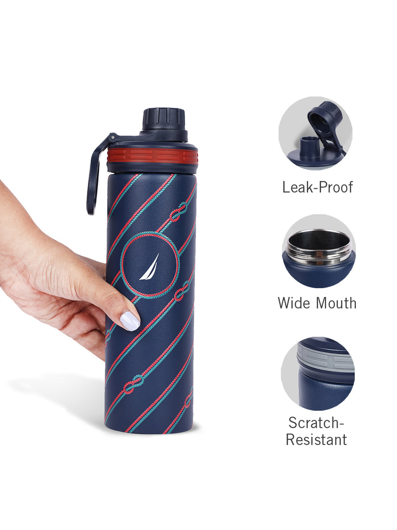 Stylish Triple-Layer Bottle: 24-Hour Insulated Thermos/Flask For Fitness And Sports <small> (texas prtd-navy/red)</small>