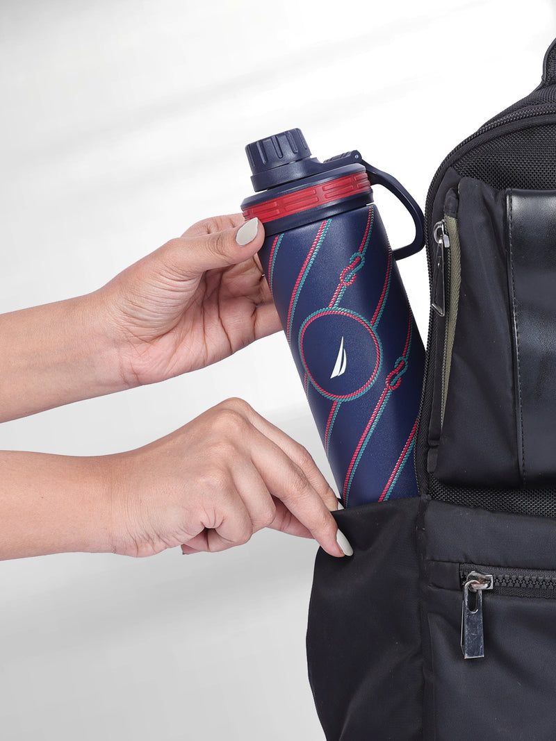 Stylish Triple-Layer Bottle: 24-Hour Insulated Thermos/Flask For Fitness And Sports <small> (texas prtd-navy/red)</small>