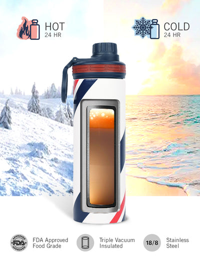 Stylish Triple-Layer Bottle: 24-Hour Insulated Thermos/Flask For Fitness And Sports <small> (texas prtd-white/red)</small>