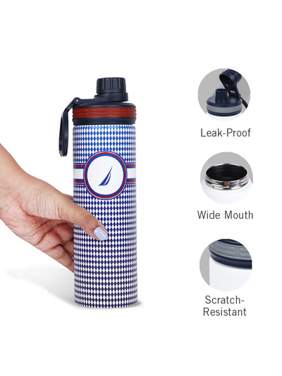 Stylish Triple-Layer Bottle: 24-Hour Insulated Thermos/Flask For Fitness And Sports <small> (texas prtd-white/navy)</small>