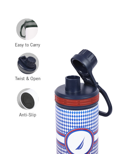 Stylish Triple-Layer Bottle: 24-Hour Insulated Thermos/Flask For Fitness And Sports <small> (texas prtd-white/navy)</small>