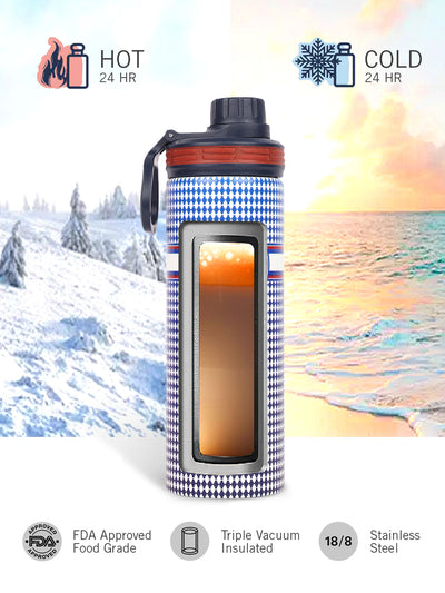 Stylish Triple-Layer Bottle: 24-Hour Insulated Thermos/Flask For Fitness And Sports <small> (texas prtd-white/navy)</small>