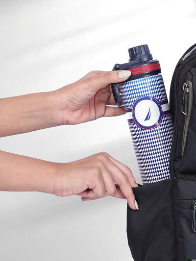 Stylish Triple-Layer Bottle: 24-Hour Insulated Thermos/Flask For Fitness And Sports <small> (texas prtd-white/navy)</small>