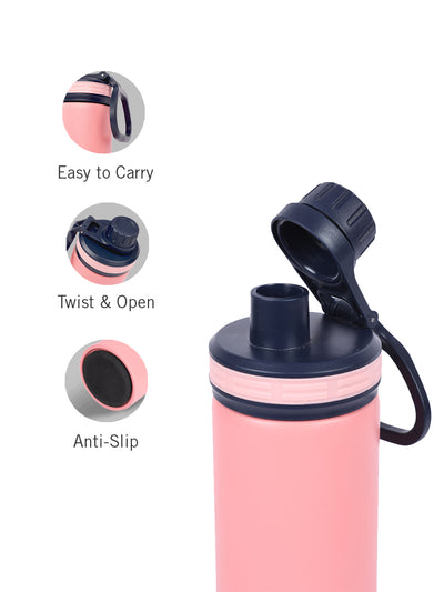 Stylish Triple-Layer Bottle: 24-Hour Insulated Thermos/Flask For Fitness And Sports <small> (texas prtd-b.pink/purple)</small>