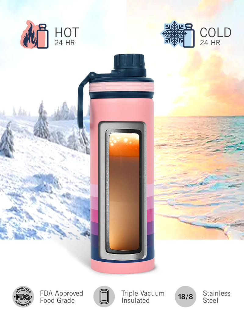 Stylish Triple-Layer Bottle: 24-Hour Insulated Thermos/Flask For Fitness And Sports <small> (texas prtd-b.pink/purple)</small>