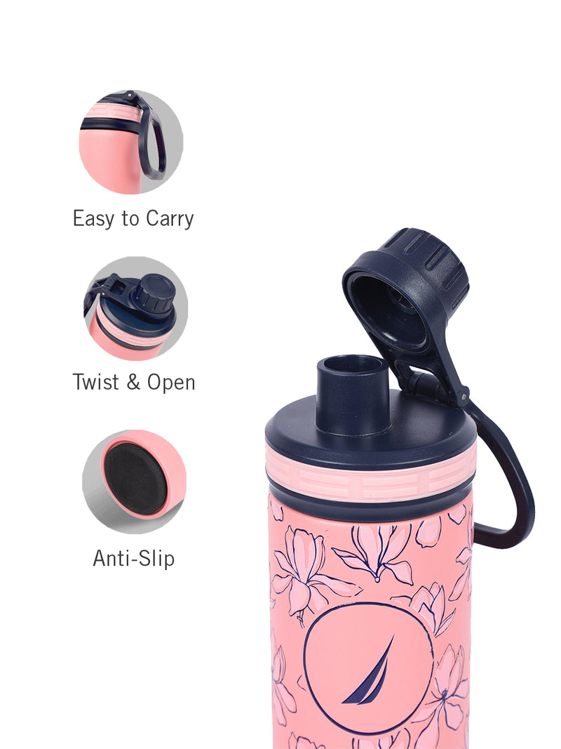 Stylish Triple-Layer Bottle: 24-Hour Insulated Thermos/Flask For Fitness And Sports <small> (texas prtd-b.pink/navy)</small>