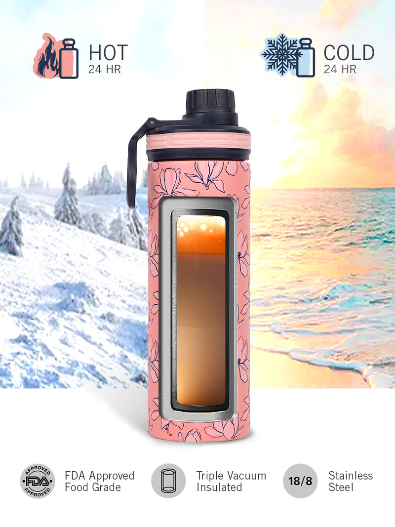 Stylish Triple-Layer Bottle: 24-Hour Insulated Thermos/Flask For Fitness And Sports <small> (texas prtd-b.pink/navy)</small>