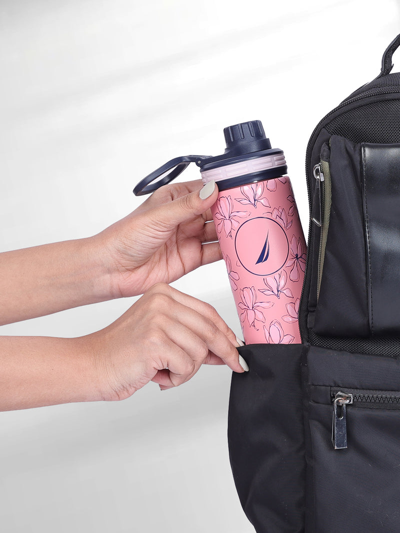 Stylish Triple-Layer Bottle: 24-Hour Insulated Thermos/Flask For Fitness And Sports <small> (texas prtd-b.pink/navy)</small>