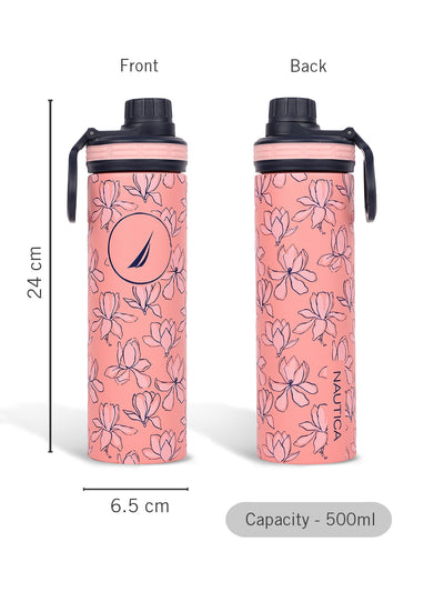 Stylish Triple-Layer Bottle: 24-Hour Insulated Thermos/Flask For Fitness And Sports <small> (texas prtd-b.pink/navy)</small>