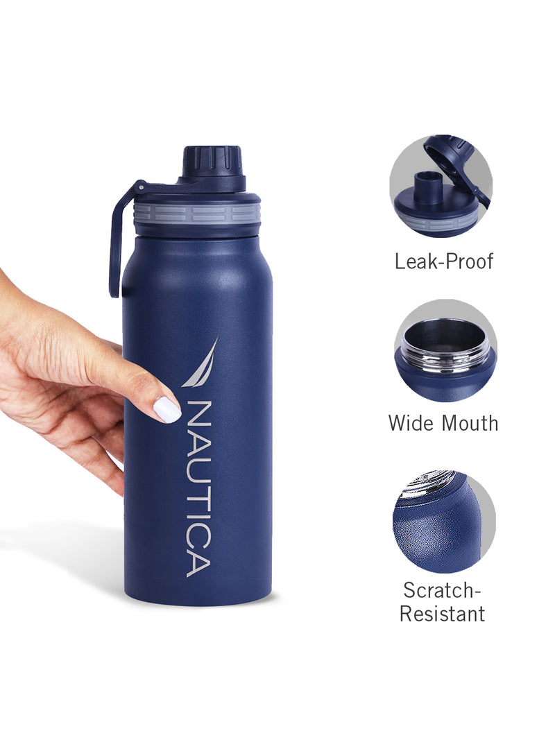 Stylish Triple-Layer Bottle: 24-Hour Insulated Thermos/Flask For Fitness And Sports <small> (austin solid-denimblue)</small>