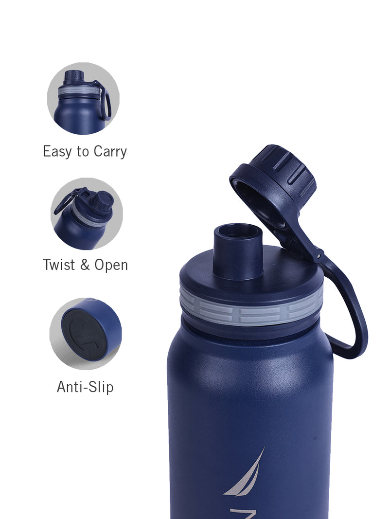 Stylish Triple-Layer Bottle: 24-Hour Insulated Thermos/Flask For Fitness And Sports <small> (austin solid-denimblue)</small>