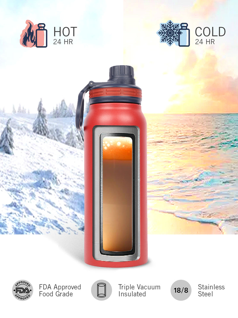 Stylish Triple-Layer Bottle: 24-Hour Insulated Thermos/Flask For Fitness And Sports <small> (austin solid-darkred)</small>