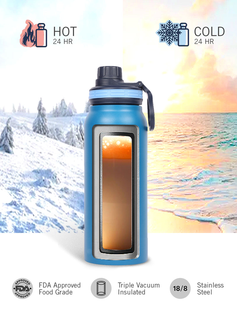 Stylish Triple-Layer Bottle: 24-Hour Insulated Thermos/Flask For Fitness And Sports <small> (austin solid-lightblue)</small>