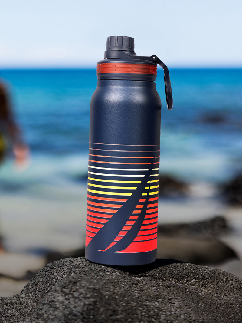 Stylish Triple-Layer Bottle: 24-Hour Insulated Thermos/Flask For Fitness And Sports <small> (austin prtd-navy/orange)</small>