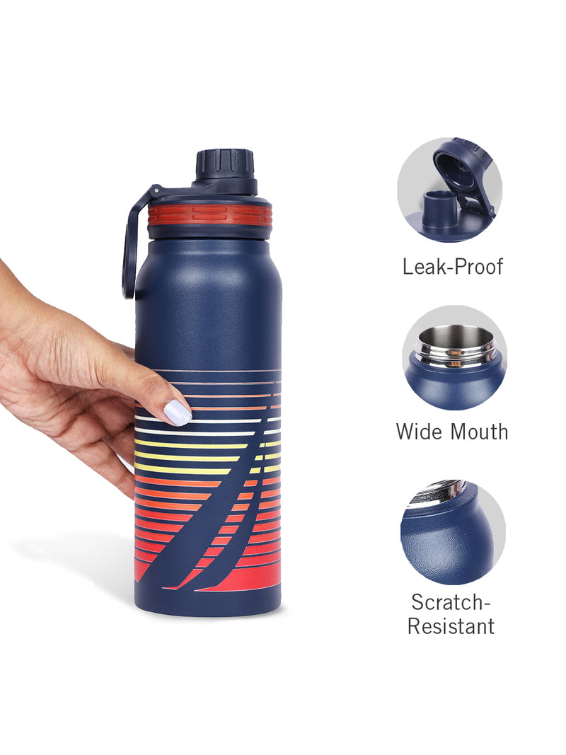 Stylish Triple-Layer Bottle: 24-Hour Insulated Thermos/Flask For Fitness And Sports <small> (austin prtd-navy/orange)</small>