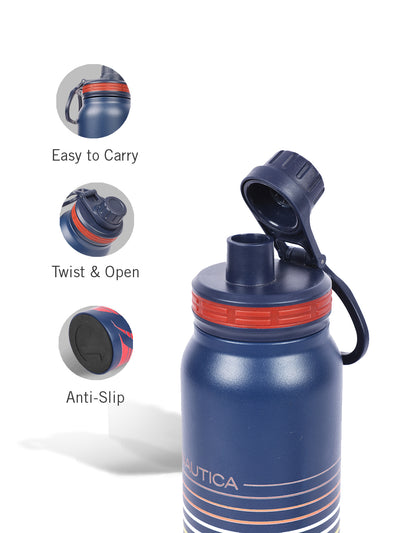 Stylish Triple-Layer Bottle: 24-Hour Insulated Thermos/Flask For Fitness And Sports <small> (austin prtd-navy/orange)</small>