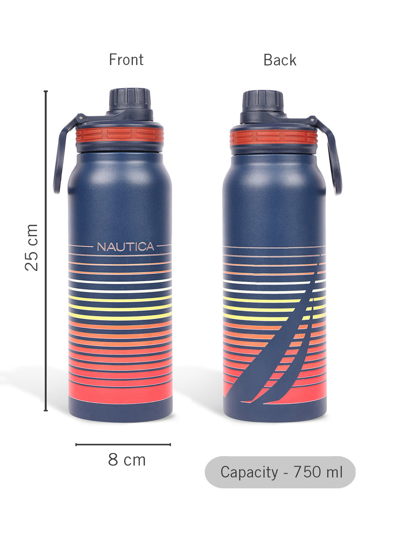 Stylish Triple-Layer Bottle: 24-Hour Insulated Thermos/Flask For Fitness And Sports <small> (austin prtd-navy/orange)</small>