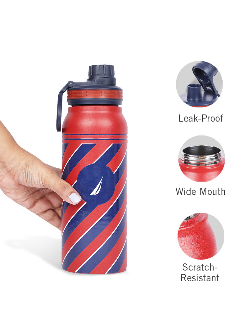 Stylish Triple-Layer Bottle: 24-Hour Insulated Thermos/Flask For Fitness And Sports <small> (austin prtd-red/navy)</small>