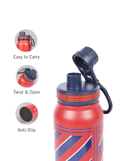 Stylish Triple-Layer Bottle: 24-Hour Insulated Thermos/Flask For Fitness And Sports <small> (austin prtd-red/navy)</small>
