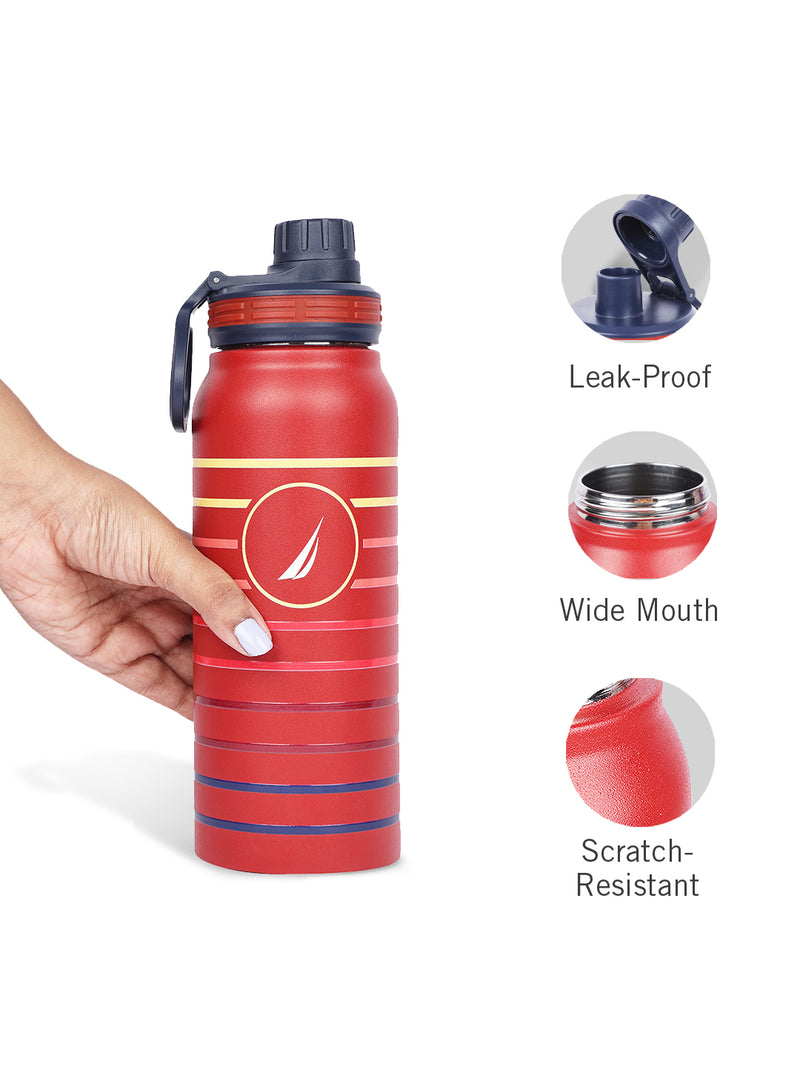 Stylish Triple-Layer Bottle: 24-Hour Insulated Thermos/Flask For Fitness And Sports <small> (austin prtd-red/yellow)</small>