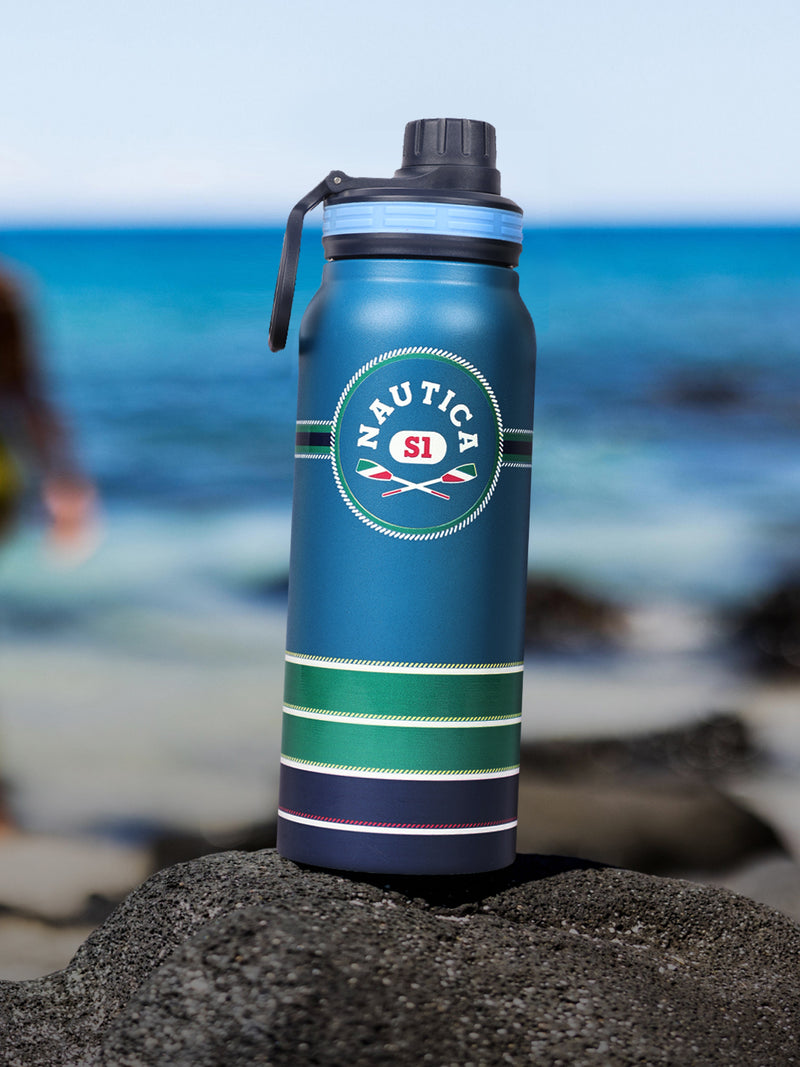 Stylish Triple-Layer Bottle: 24-Hour Insulated Thermos/Flask For Fitness And Sports <small> (austin prtd-blue/green)</small>